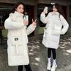 Winter new Korean version hooded medium and long contrasting colors loose thickened padded jacket jacket padded coat women