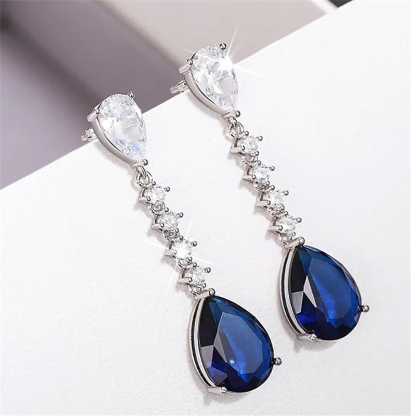 

Длинные висячие серьги из стерлингового синего кубического циркония для женщин, элегантные женские украшения на годовщину свадьбы