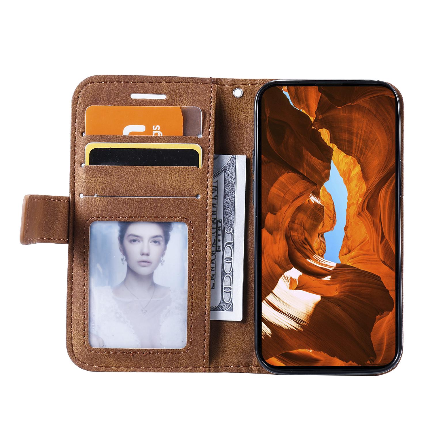 

For iPhone 12 mini Case Wallet Leather Phone Cover Skin-touch Texture Brown