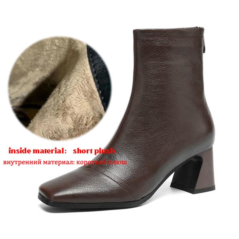 Krazing Pot Sheepskin Winter Square Toe Modern Boots Thick High Heels Zipper Women Ankle Boots