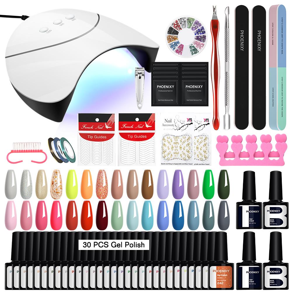 

PHOENIXY 30 Colors Gel Nail Polish 36W UV LED Lamp Top Base Coat Manicure Set and DIY Nail Art Decoration Tools Set 02