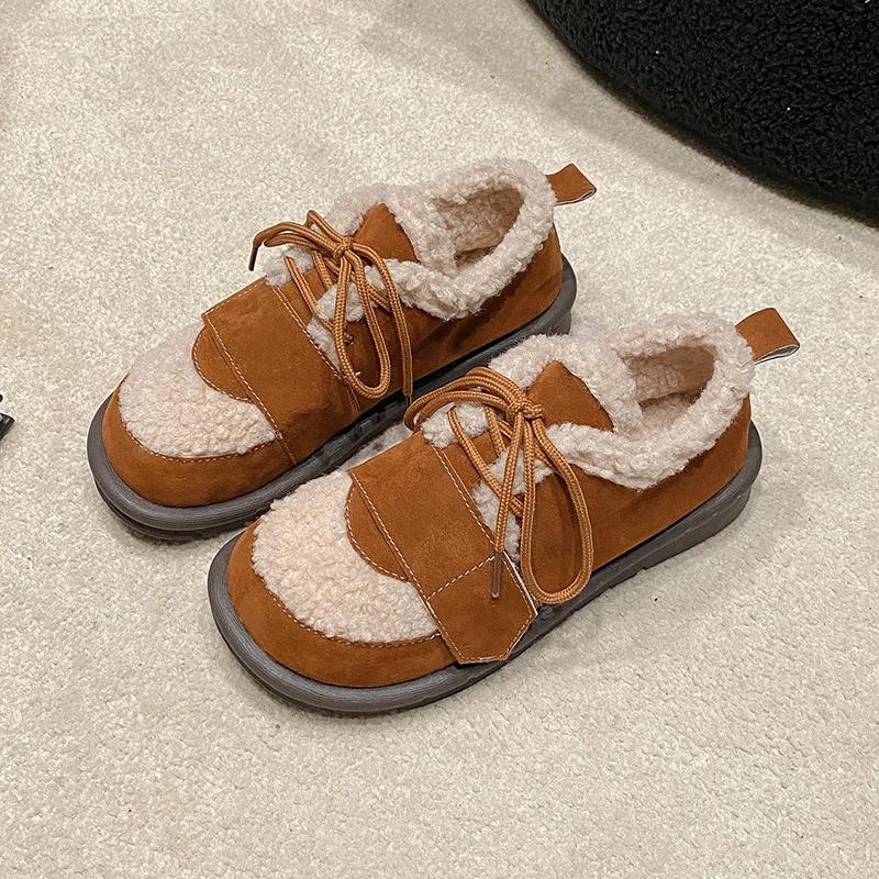 Cow Suede Basic Flats for Women 2024 Fashion Solid Casual Winter Ladies Shoes Lace-up Round Toe  Flats Zapatos Para Mujeres