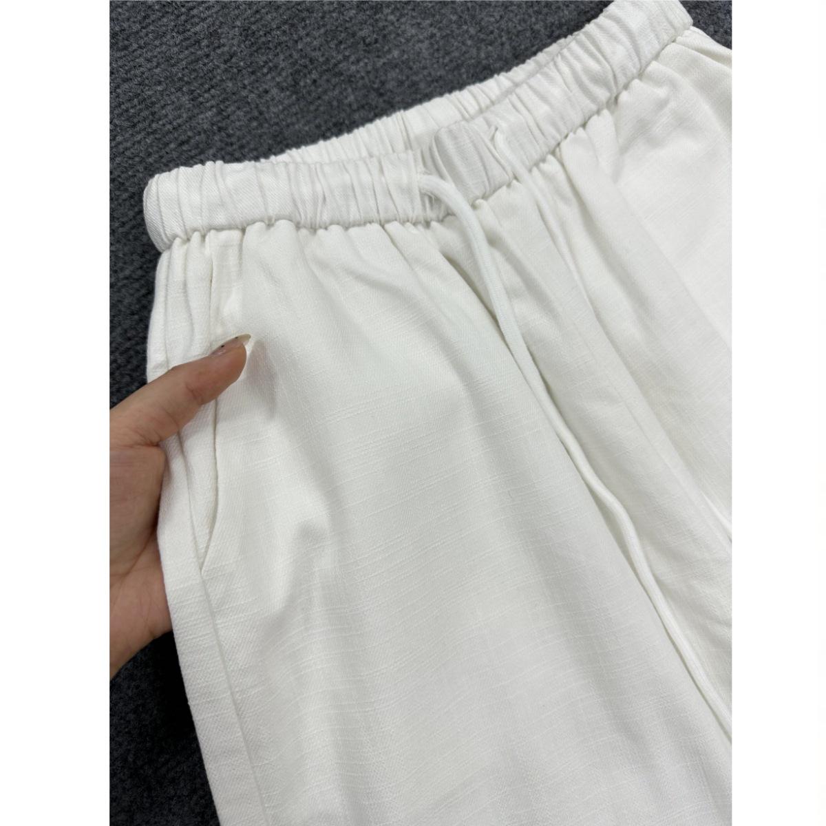 Women s White Linen Wide-Leg Spring Pants - Elastic Waist, Slimming, Versatile, Drape Small