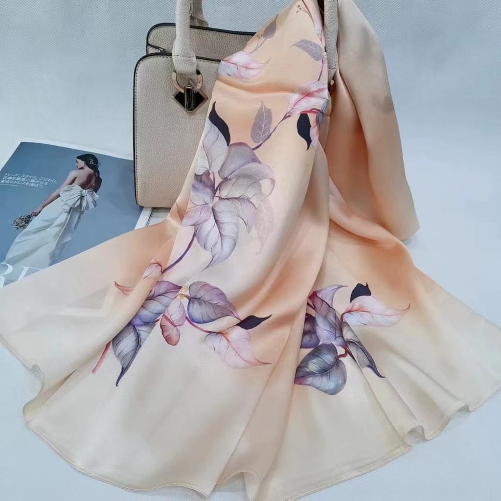 Hochwertiger 100% Seiden Schal Tuch Hijab Wickeltuch Damen Blumig Frühling Sommer Strand Seiden Schals