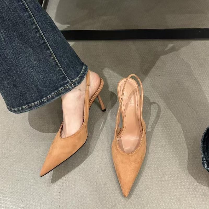 Fashion SUOJIALUN Spring New Brand Pointed Toe Women Sandal Fashion Thin High Heel Outdoor Dress Slingback Shoes Thin High Heel Pumps