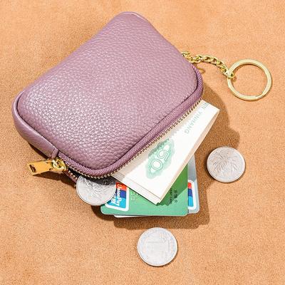 Leather Hand Zipper Small Wallet Women's First Layer Cowhide Mini Bag Key Storage Coin Bag Cute Change Bag