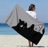 Double Sided Cute Black Grey Cat Beach Towel Quick Dry Absorbent Funny Animal Print Towel for Summer Pool Swim Camping Vacation