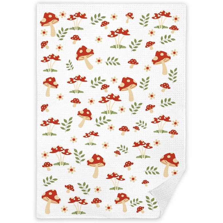 JINYO Mushroom Kitchen Towels, Red Mushroom Decorative Hand Towels for Bathroom, Cottagecore Mushroom Dish Towels Tea Towels for Kitchen, Mushroom
