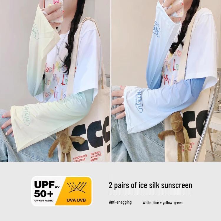 Plus Size Gradient Ice Silk Sun Protection Sleeves - Breathable, Anti-UV Arm Protectors