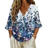 Women's Vintage Floral Print V Neck Short Sleeve Loose Fit T Shirt Made with Linen Blend Fabric Casual Summer Top for Daily Wear