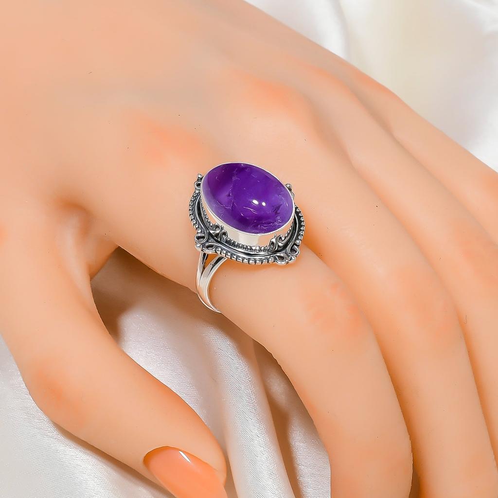 Purple Amethyst - Mashamba 925 Sterling Silver Ring V4576, Purple Ring, Oval Ring, Valentin's Day Gift, Gift For Her, Birthday Gift, Handmade Jewelry,