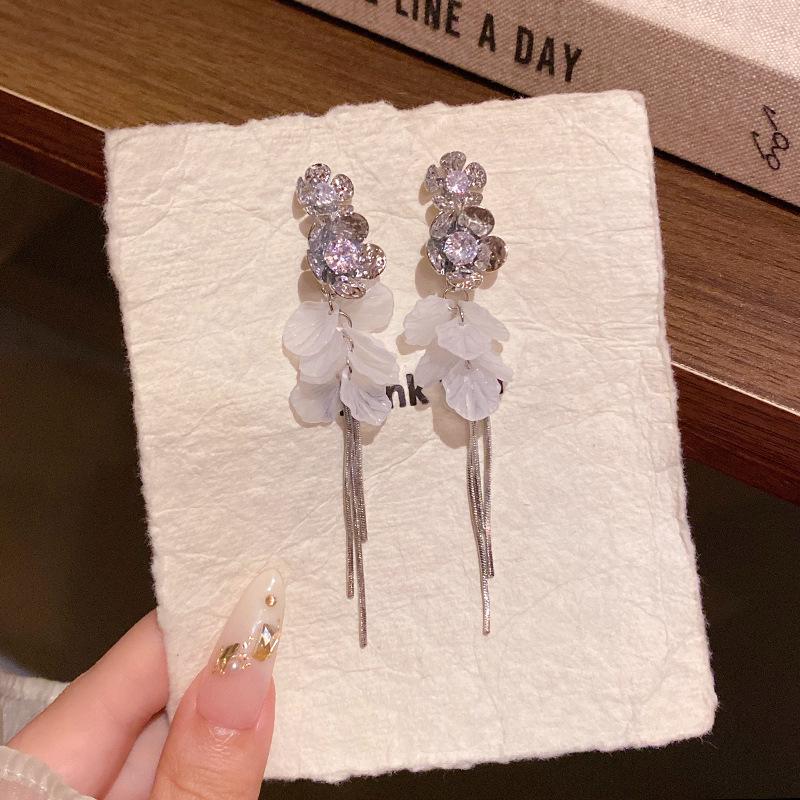 "925 Silver Long Tassel Zircon Bow Earrings for Women - Light Luxury & Versatile Design"