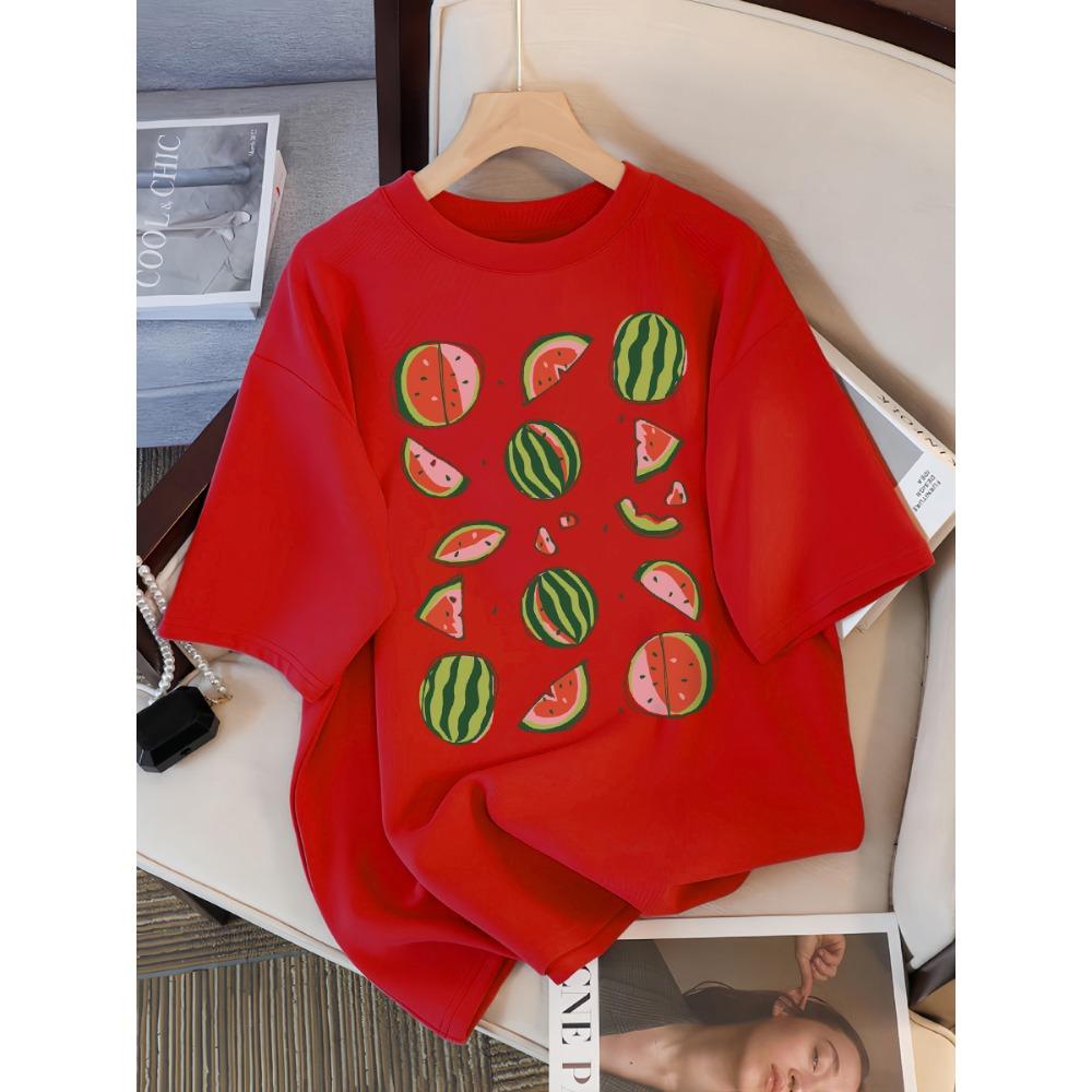Delicious Watermelon Cut Open Print T-Shirt Women Cotton Street T Shirts O-Neck Oversize Clothes Summer Short Sleeve