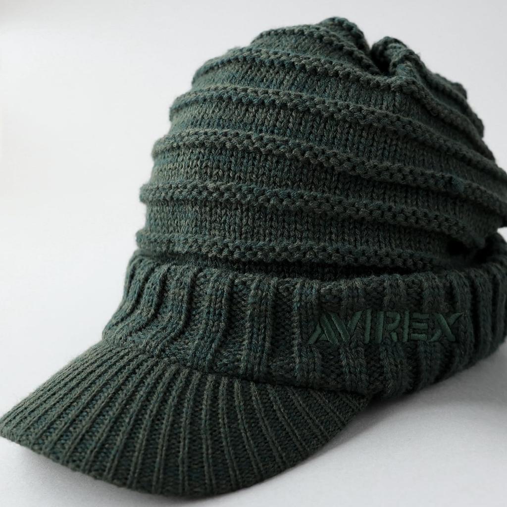 AVIREX Chunky Brimmed Knit Loose Knit Newsboy Cap for Men and Winter Knit Cap One Mixed Cap, Fit, Women, (JP, Alphabet, Size, Green)