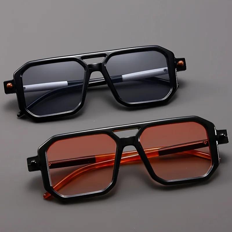 Retro Oversized Glasses for Women Featuring Polygonal Double Bridge Design Stylish Two-Tone Temples Perfect for Party Decoration