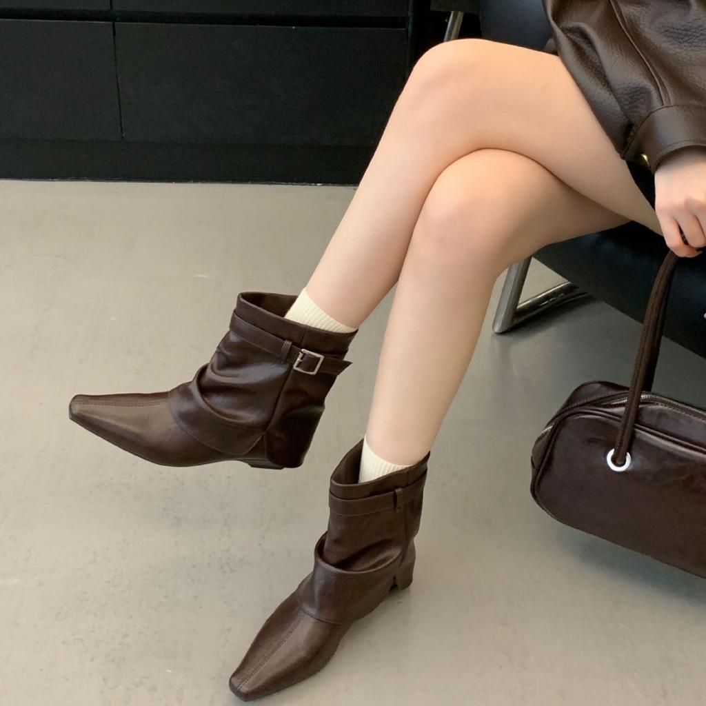 Short Boots Women'S Autumn And Winter Women'S Boots Pants Pants Boots Thick Heel Boots Square Head Short Boots Skinny Boots Martin Boots