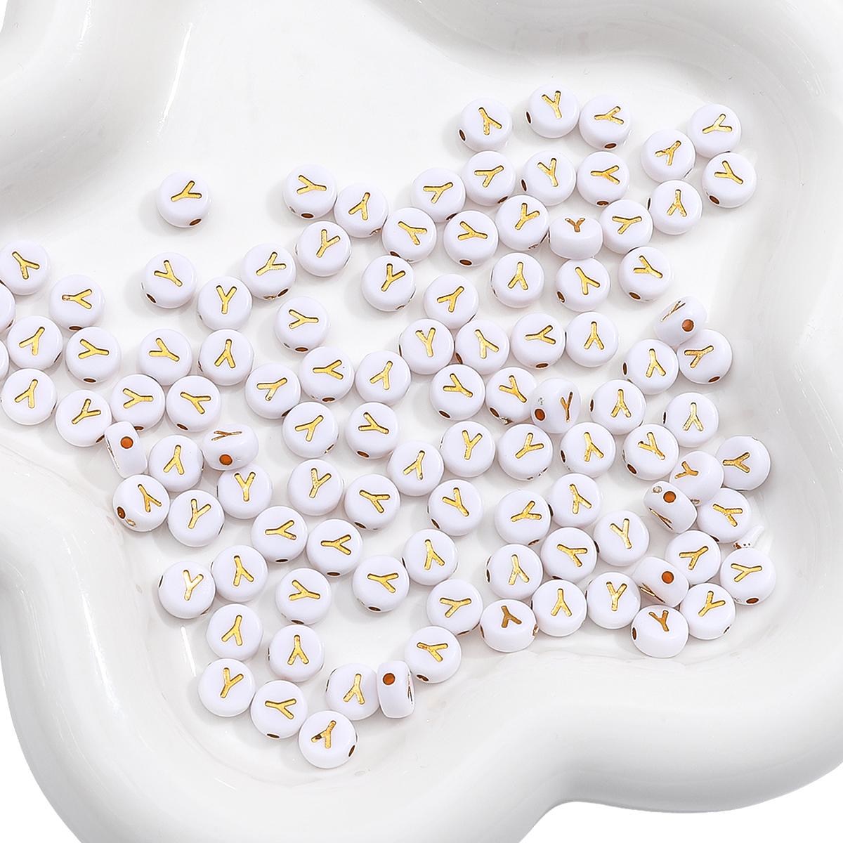 

3600 шт. Акриловые золотые бусины с английскими буквами от A до Z, плоские круглые бусины с алфавитом для изготовления ювелирных изделий, браслет дружбы для пары, ожерелье Y