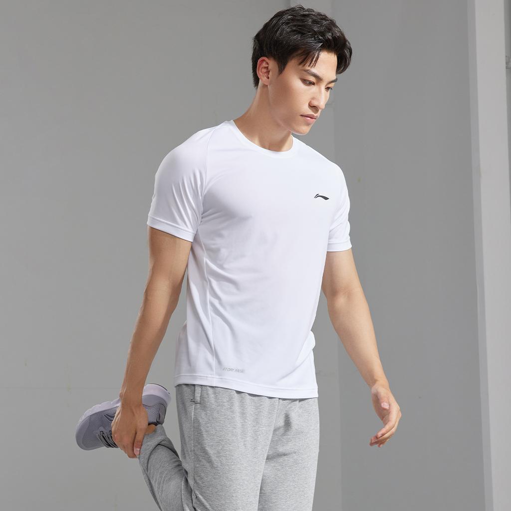 Li-Ning Fitness Series Round Neck Pullover Solid Color Short Sleeve T-Shirt Men Tops White ATSU917-2