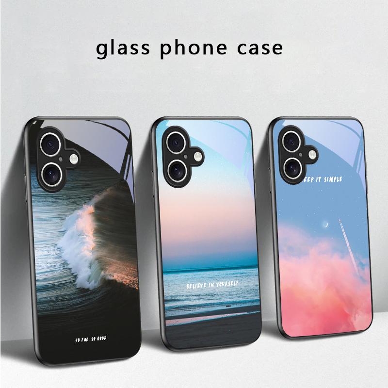 Dark Colored Seawater For iPhone 17 Air 16 E 15 Plus 14 Pro Max 13 12 Mini 11 5 6 7 8 Plus XR XS Max SE Black Glass Phone Case