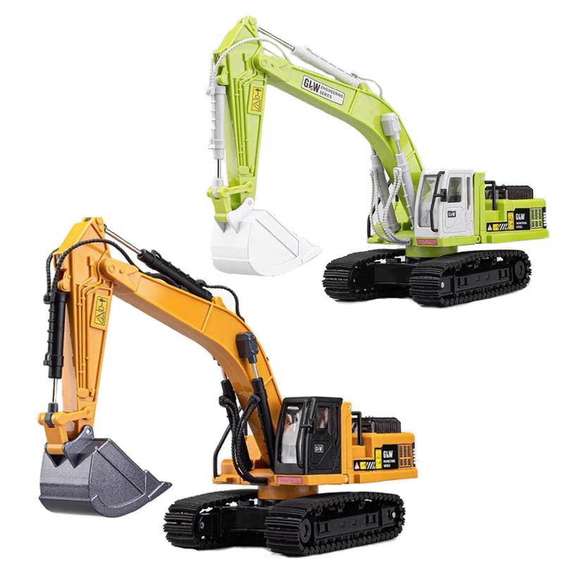 Excavator Classic Alloy+Plastic Diecast Toys Model Engineering Sound Light Pull Back Construction Collection Gifts For Children