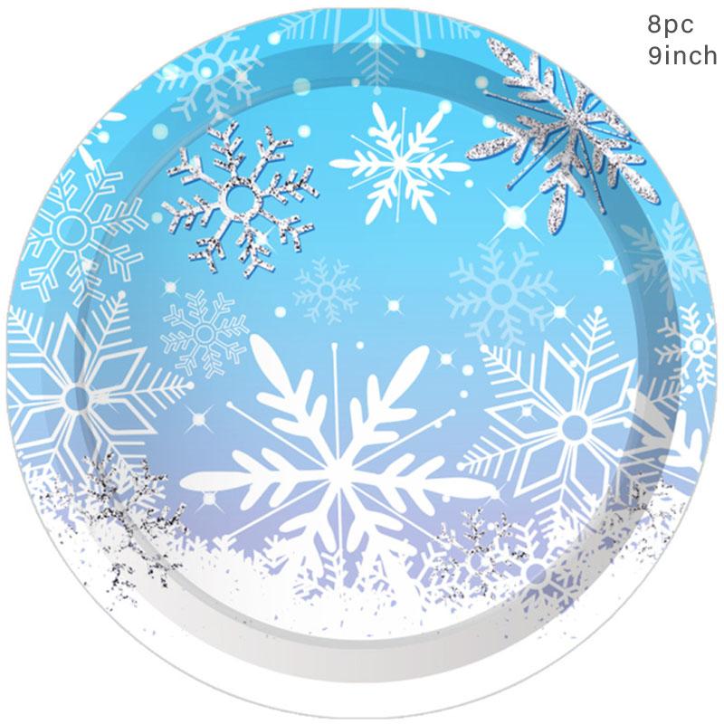 Blue Snowflake Disposable Tableware Blue Snow Plates Cups Napkins Merry Christmas Girls Happy Snow Theme Birthday Party Supplies