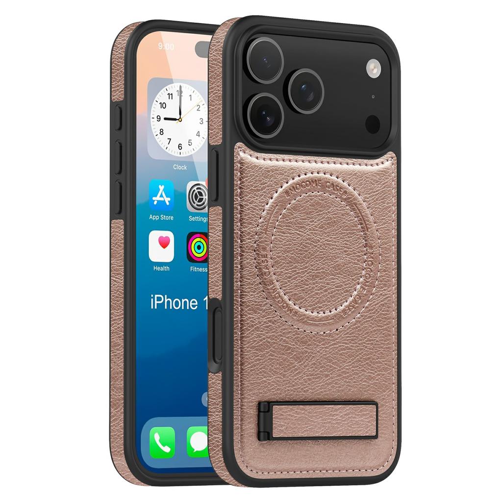 For iPhone 17 Pro Case Compatible with MagSafe Kickstand Leather Phone Back Cover