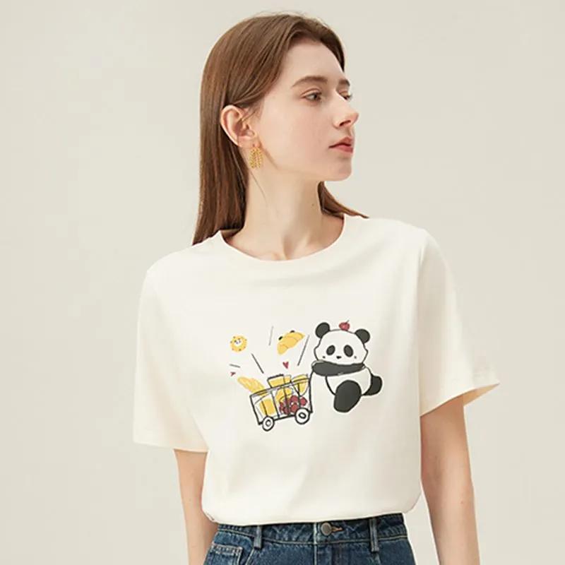 Women's Summer Cute Panda Print T-Shirt Casual Short Sleeve Cotton Top