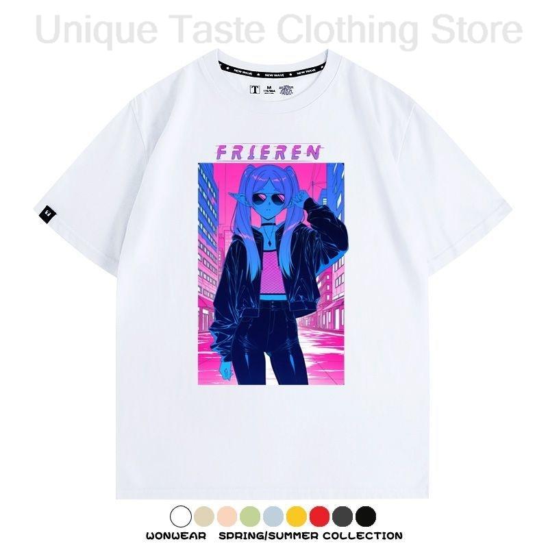 

Frieren Cartoon Print T Shirt Anime Frieren Beyond Journeys End Tshirt Harajuku Unisex Women Cotton Summer Short Sleeve Tee Tops S