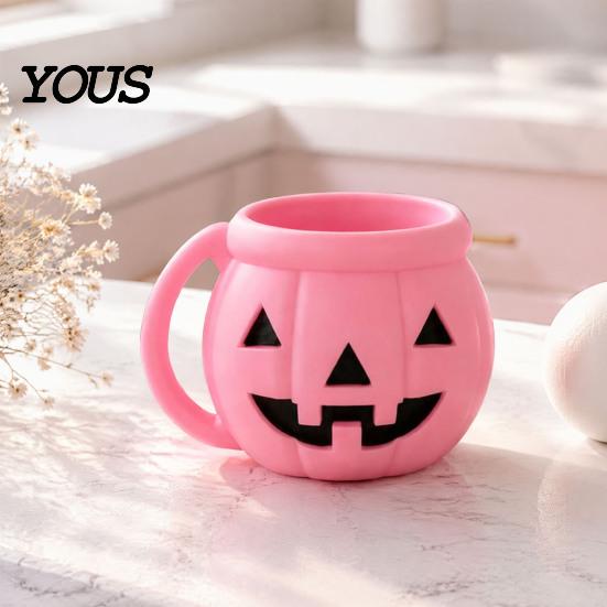 Funny Pumpkin Kitchen Organizer Halloween Ice Cream Cup with Spoon, Keeps Hands Warm Dessert Holder Cup, PLA Creative Sleeve for Home Party