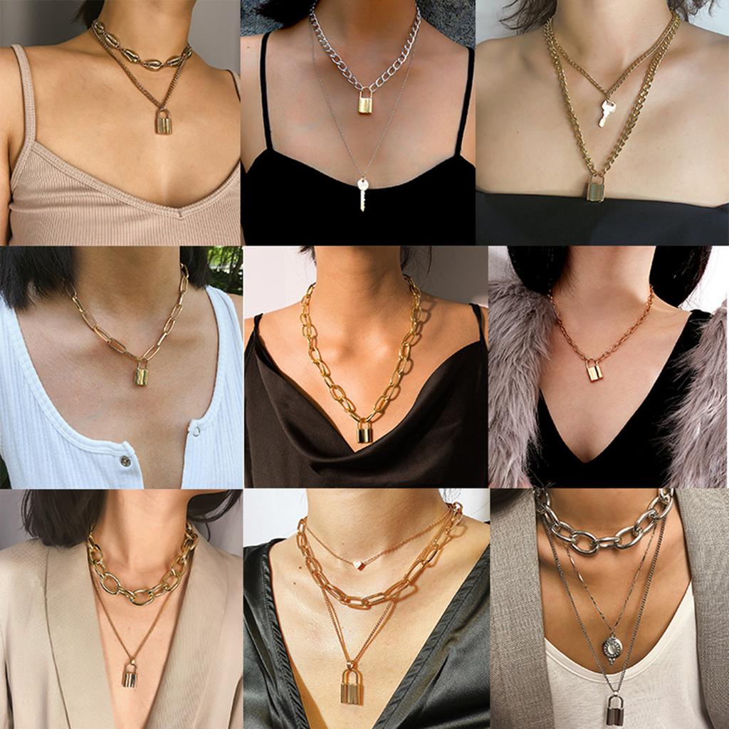 Tillbehör, Kreativa Modeelement Mångsidigt Halsband, Enkelt Retro Nyckellås Hänge Halsband Dam