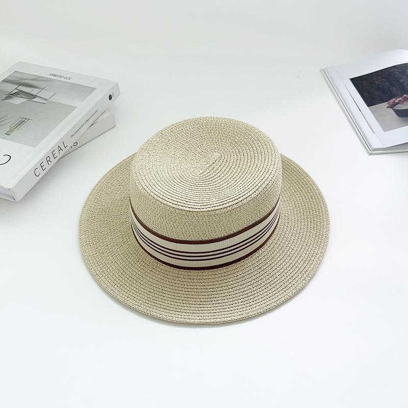 Flacher gestreifter gewebter Strohhut für Damen im Sommer Neu Koreanischer Promi Instagram Neuer Sonnenschutzhut für Urlaub und Ausflug