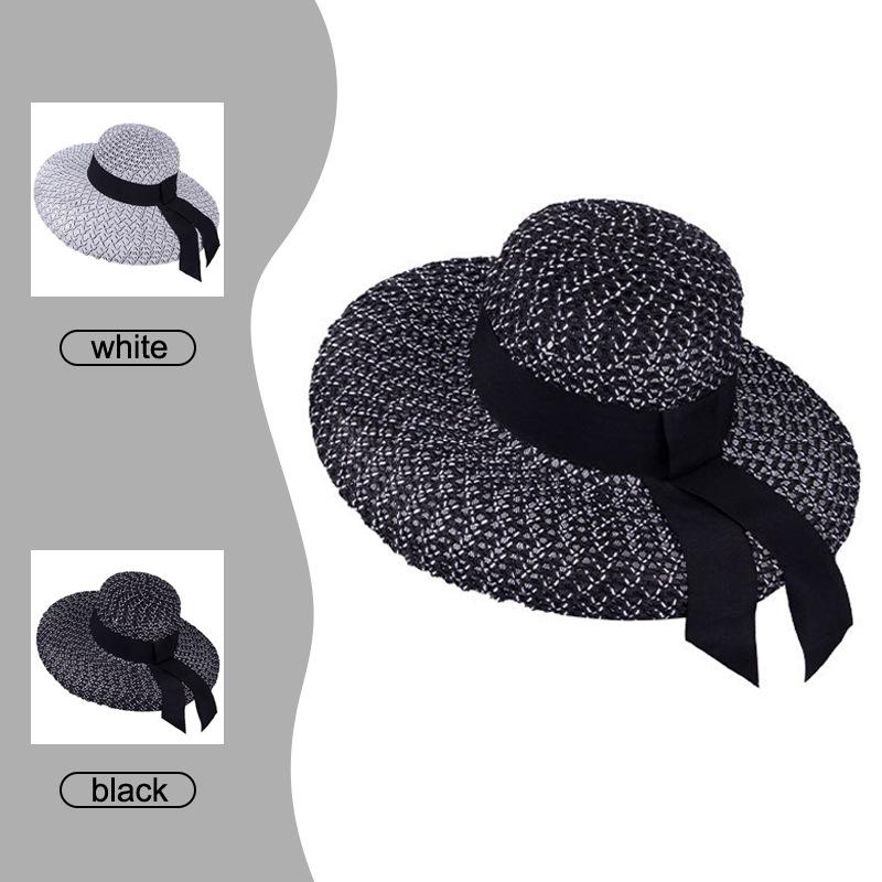 1Pc Big-Eared Hat For Women Black Bow Tie Side Shade All-In-One Beach Hat For Outdoor Beach Vacation  And Elegance