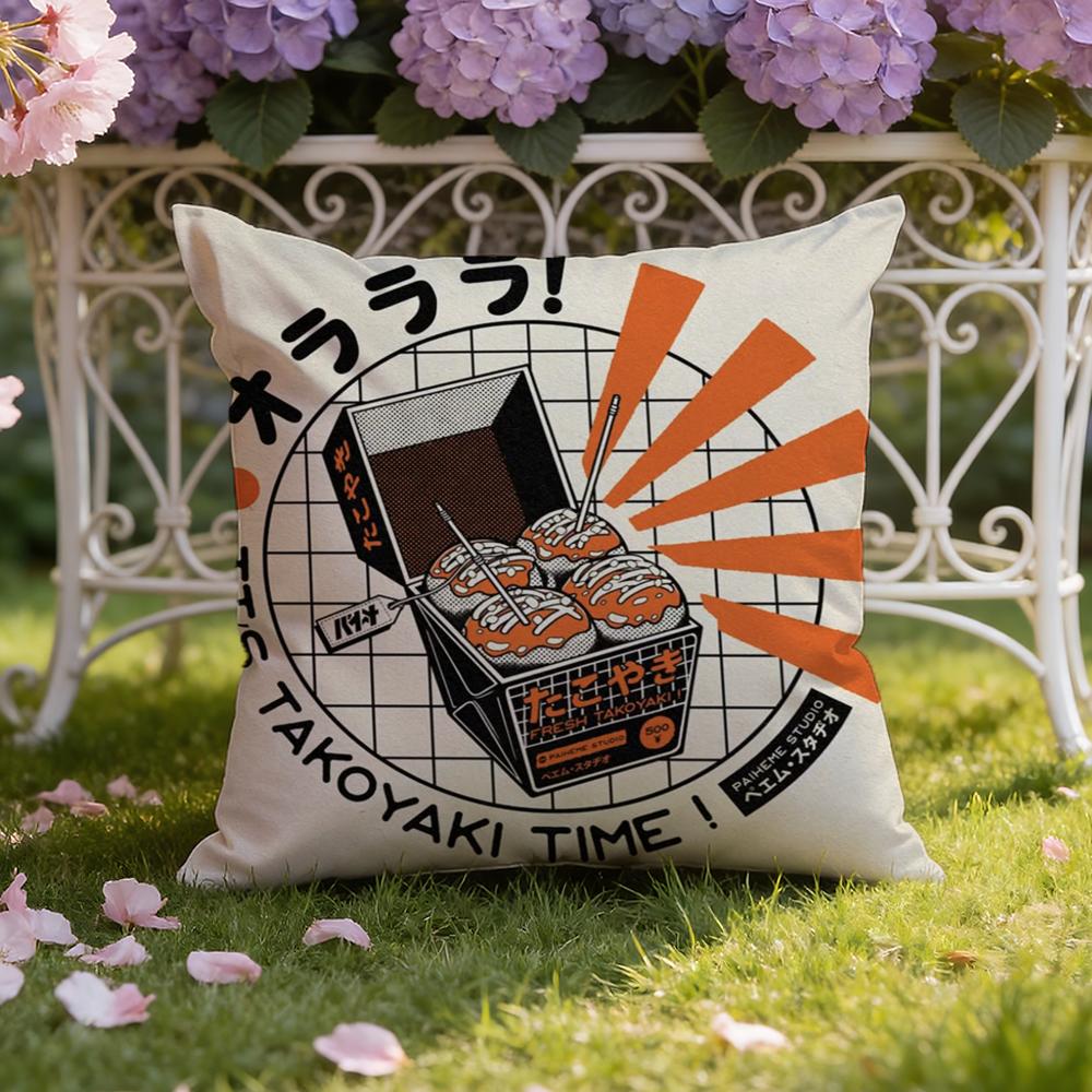 T-Takoyaki Japanese Food Cushion Cover Home & Car Dual-Scene Pillow Cover: Reversible for Premium Comfort