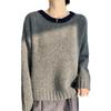 Women's 100% Pure Wool Color Block Sweater - Autumn/Winter Round Neck Knit Top