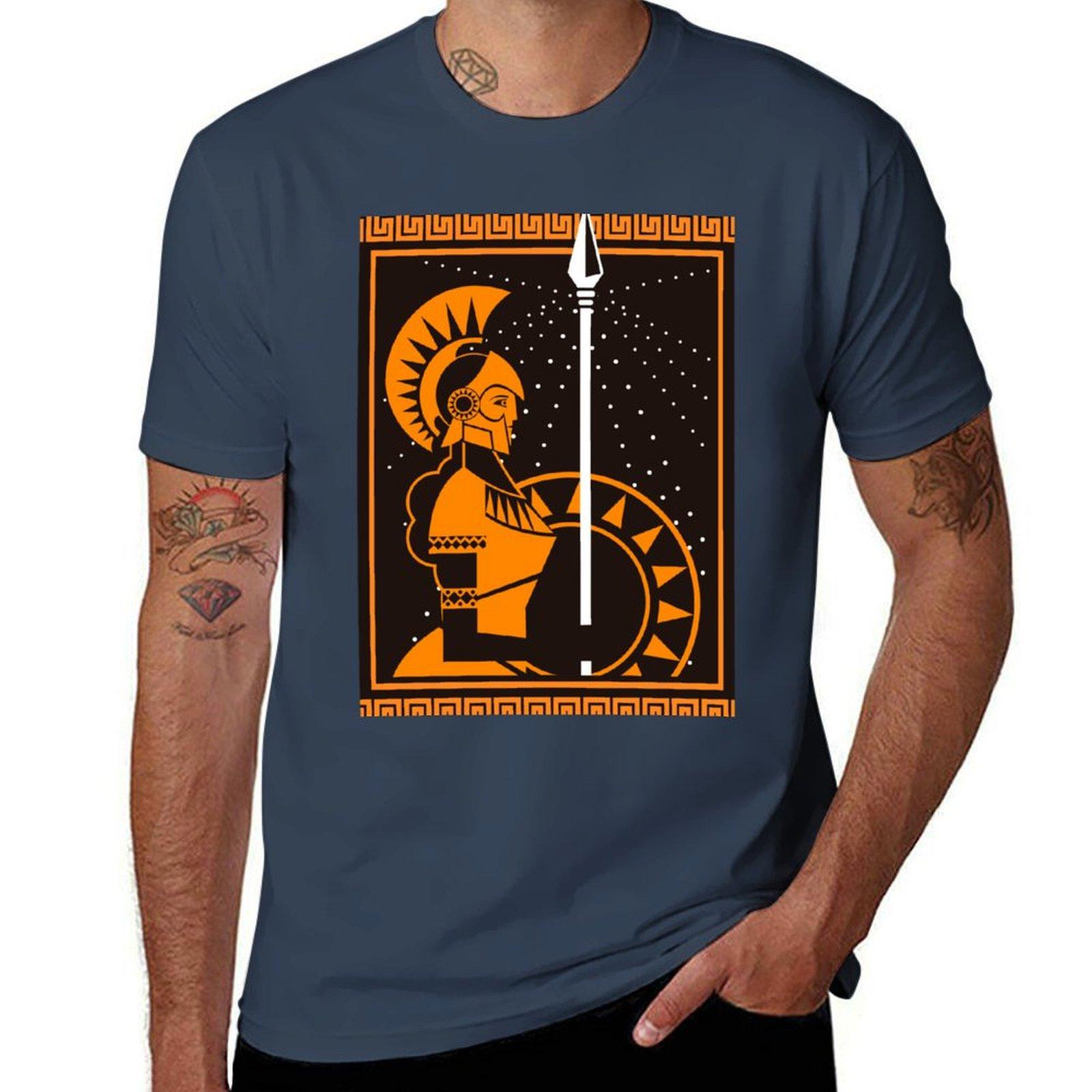 palas athena minerva greek roUnisex mythology goddess orange and black old plate painting TShirt S