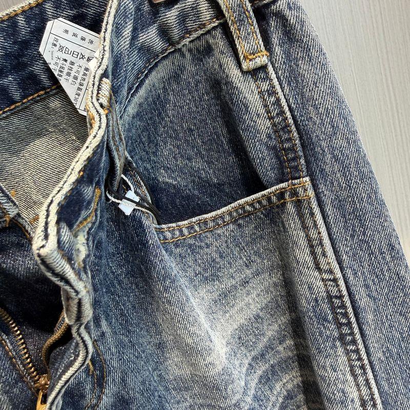 Full of Texture~ Exported Vintage Retro Autumn and Winter Jeans, Wide-Leg Fashion Straight-Cut Heavy-Duty Washed Pants