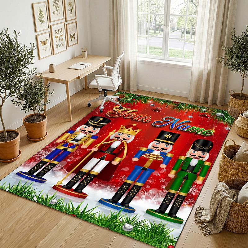 Christmas Theme Crystal Velvet Rug Personalized Custom Name Text Soft Floor Mat Home Decor