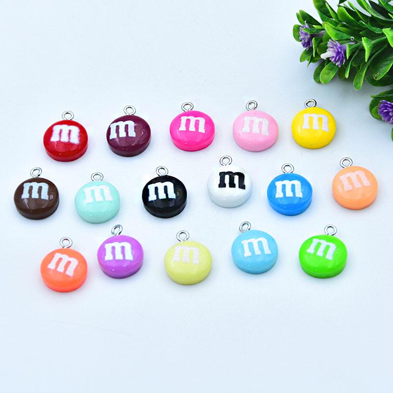 Colorful Candy Toy Ornaments: Resin M&M Chocolate Bean Earrings, Keychains, and DIY Jewelry Pendants.