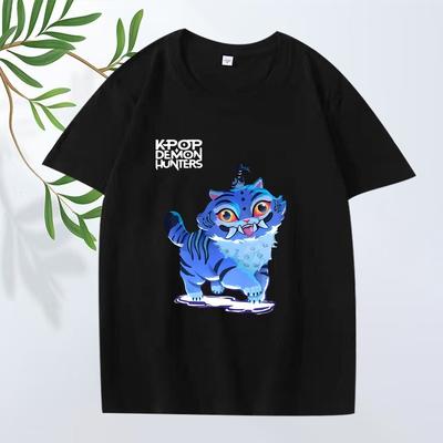 Cute Demon Cat Kpop Demon Hunter Classic Anime T Shirt 2025 Men Women Oversized 100% Cotton Short Sleeve Summer Print Unisex Tee