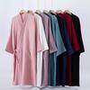 Spring Summer Women Robe Couple Cotton Crepe Bathrobe Oild Loose Open Dresses with Pockets Casual Ladies Sleepwear