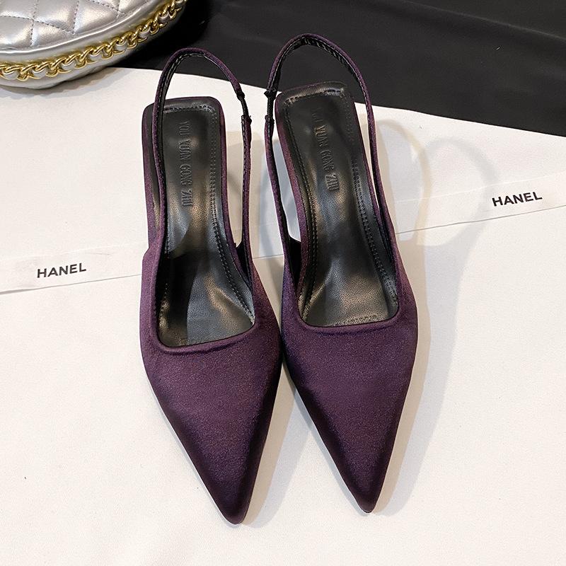 French high heels black temperament bag head sandals fairy shoes 2025 new spring and summer thin heel pointed single shoes