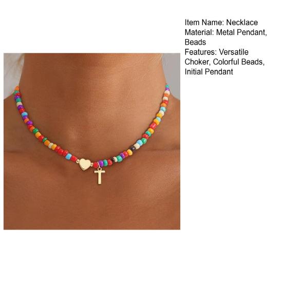 Colier Guler cu Mărgele Femei Colier cu Mărgele Colorate Colier cu Pandantiv cu Inițială Guler cu Inițială în Formă de Inimă Cadou de Ziua de Naștere pentru Fete Soție Prietenă