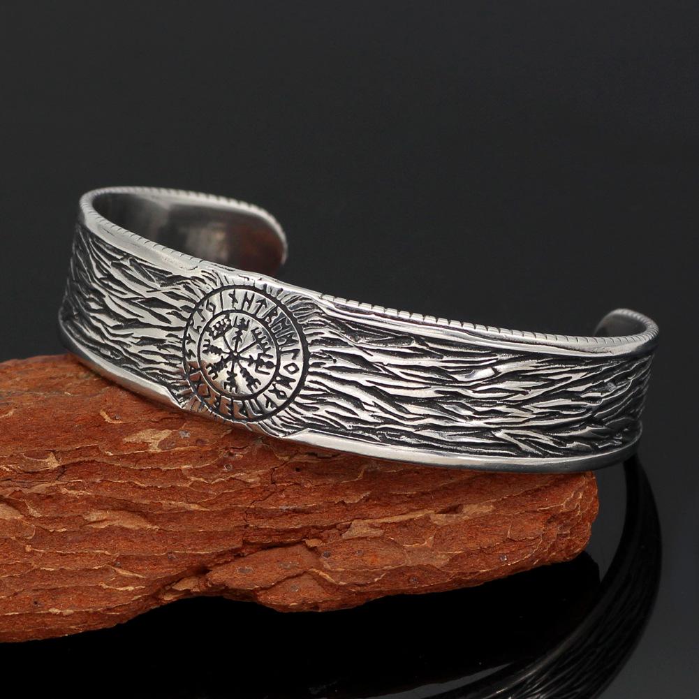 Nordic Mythology Viking Rune Stainless Steel Open Bracelet for Men