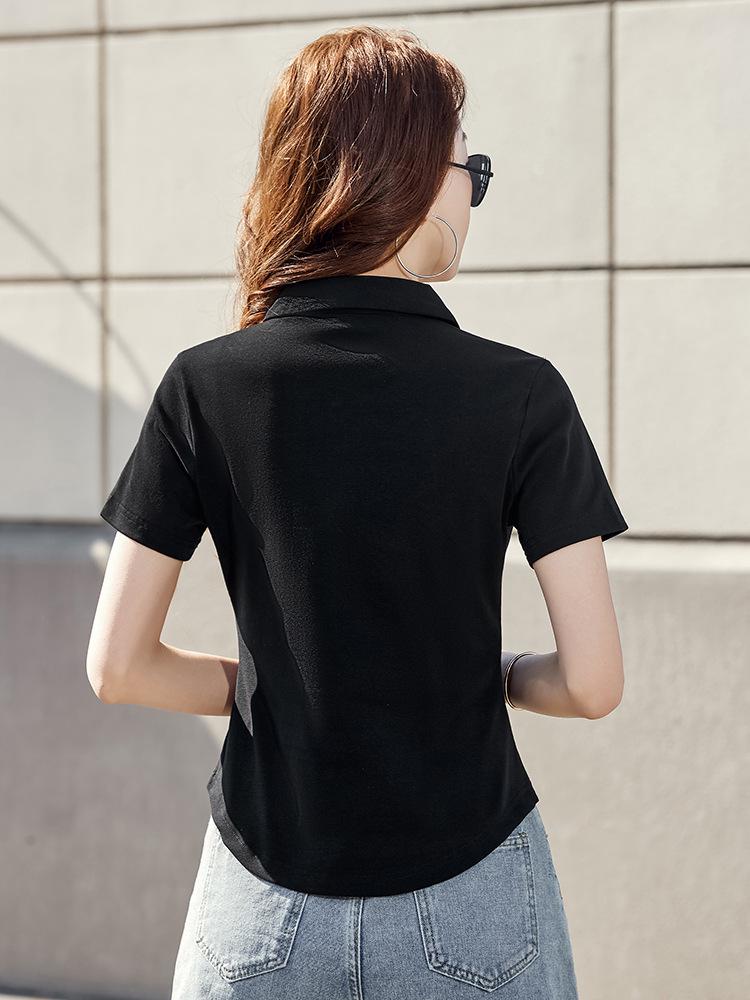 Women's Slim Fit Short-Sleeve Lapel Polo T-Shirt - High-End Summer Petite Top