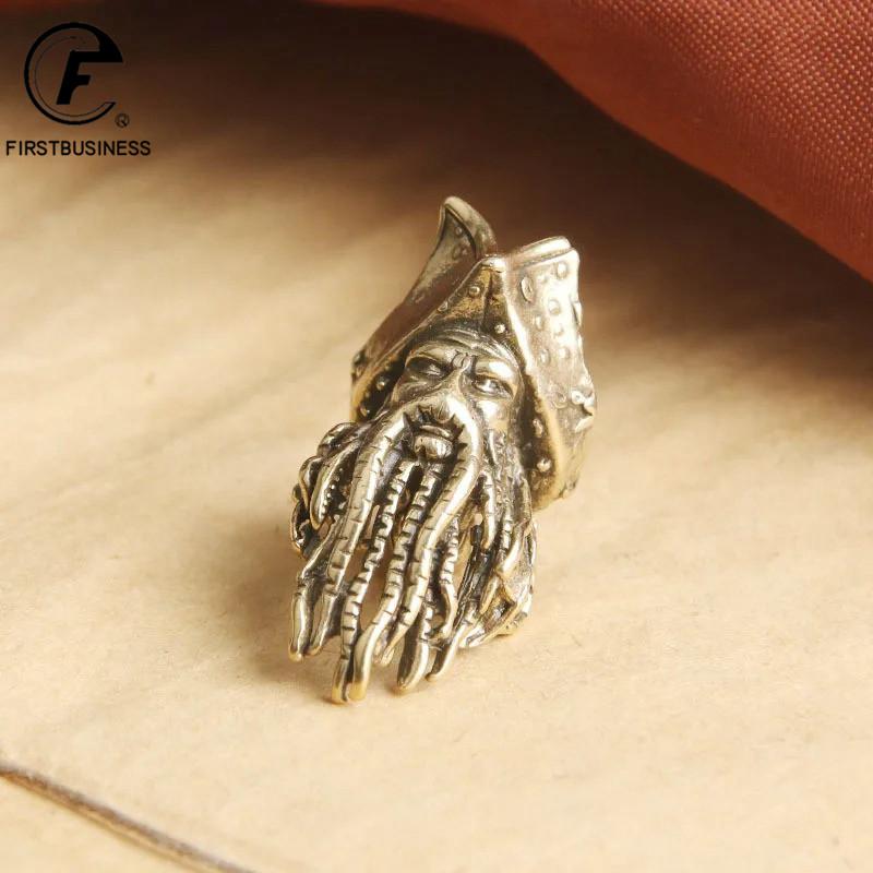 Antique Brass Pirate Figurine Desktop Decor Ornaments Toy Davy Jones Pendant DIY Accessories Gift