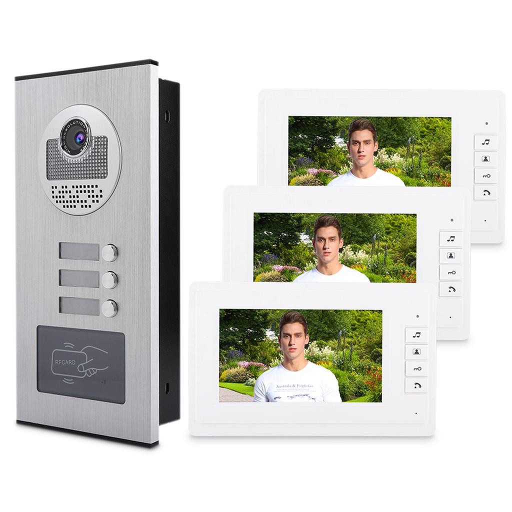 7 Inch HD IR Video Intercom Doorbell One Camera with Three Display