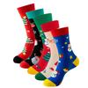 5 Pairs Set Christmas Crew Socks for Women, Cute Santa Snowman Xmas Tree Printed Cotton Socks, Winter Warm Casual Fashion Socks
