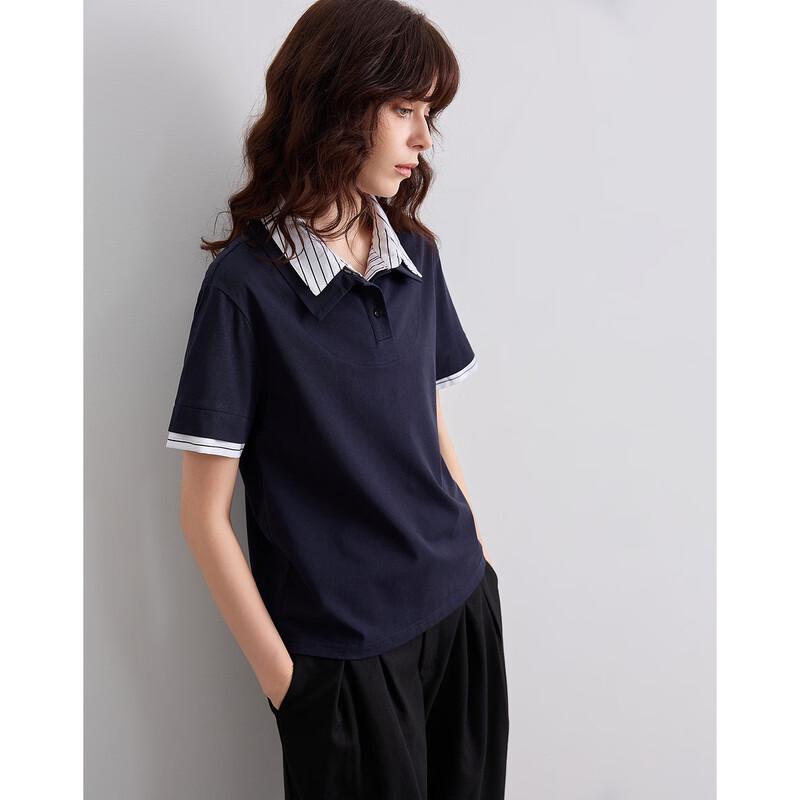 Demana Women s Faux Two-Piece Color Block Stripe T-shirt S