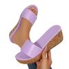 Foreign trade leather surface one word thick bottom slope heel slippers women summer wear muffin bottom beach cool slippers