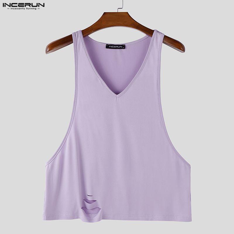 INCERUN Summer Men V Neck Casual Sleeveless Strap Loose Tank Tops